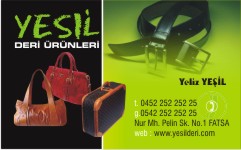 çanta kartvizitleri, yeşil deri ürünleri