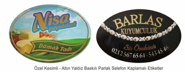 Özel kesimli altın varaklı etiketler (sticker)